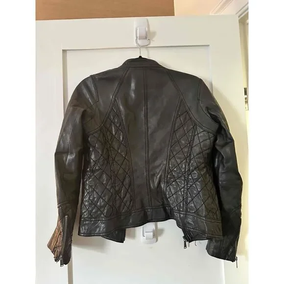 MICHAEL Michael Kors Womens Motorcycle Jacket Size Petite Small Brown Leather - Picture 2 of 9